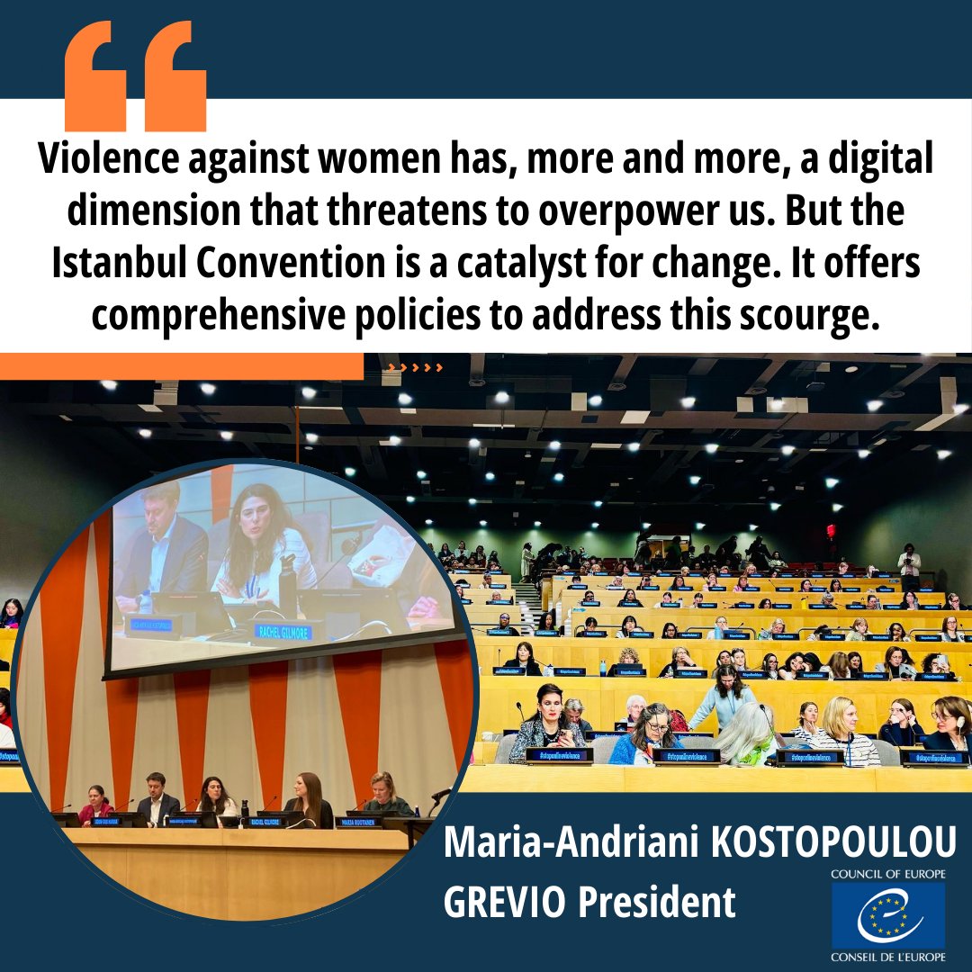 ⬇️#GREVIO President  A. Kostopulou at @CoE #CSW69 event "Threats and Opportunities of Digital Technologies: Women in the Public Eye"  #IstanbulConvention #GenderEquality