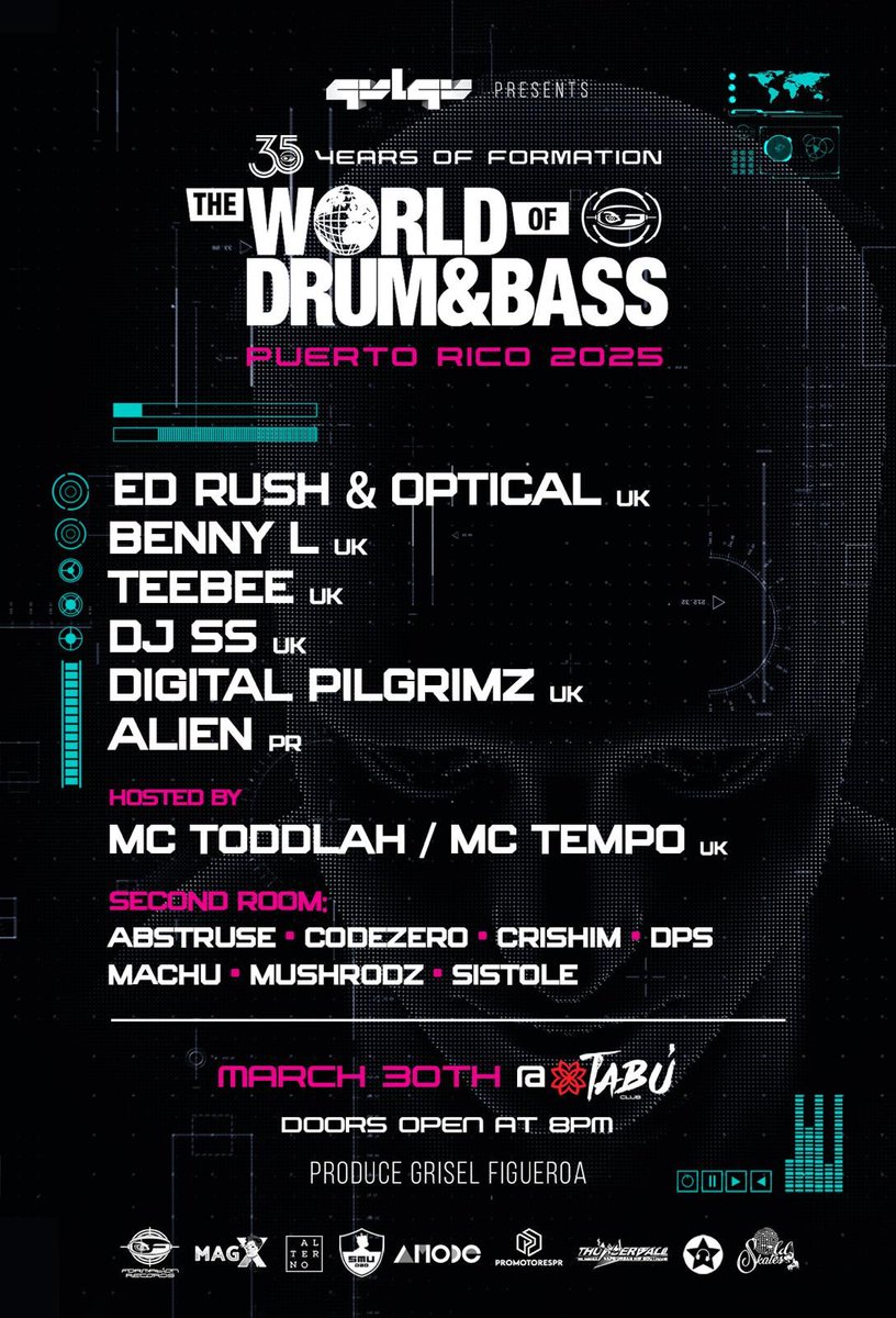 QVLQV's tweet image. 03.29 + 03.30 2025

Drum &amp;amp; Bass Weekend

Saturday 29th @ Parque de Las Ciencias
@ANDYC_ram @sigmahq @VegasBTR

Sunday 30th @ Club Tabú: World of Drum &amp;amp; Bass 🇵🇷
@Ed_Rush &amp;amp; @MattOptical @bennyl_dnb @DjTeeBee @djssformation @digitalpilgrimz