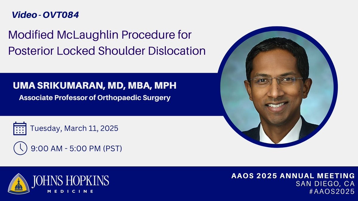 <a href="/HopkinsOrtho/">Johns Hopkins Orthopaedics</a> Dr. Uma Srikumaran reviews this procedure for treating posterior locked shoulder dislocations at this year's <a href="/AAOS1/">AAOS</a> annual meeting.