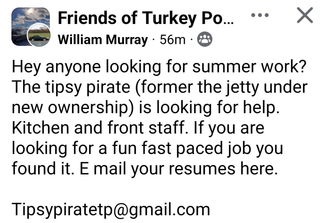 ACEProgram447's tweet image. Formerly The Jetty Bar & Grill, the Tipsy Pirate in Turkey Point will be opening in a couple of months and they need staff! 
Call 519-426-4590
Or email ace@abelenterprises.ca to ACE your job search!