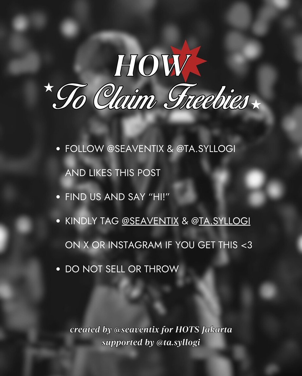 ⋆ ★ FREEBIES HOPE ON THE STAGE IN JAKARTA ⋆ ★
—— by <a href="/seaventix/">JASTIP TIKET KONSER</a> &amp; ta.syllogi (ig)

୨ৎ🗓️ May 3-4th, 2025 
୨ৎ📍 Indonesia Arena
୨ৎ⏰ Exact time TBA 

rt or likes are much appreciated 🫶🏻
see you there army!♡

#HOPE_ON_THE_STAGE_TOUR_JAKARTA #HOS_TOUR_JAKARTA #jhope_TOUR