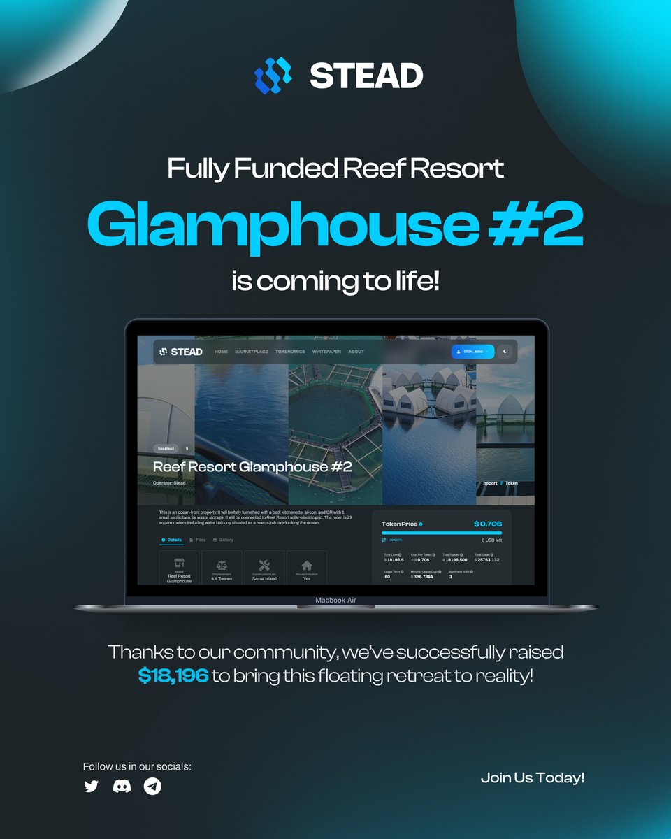 🏡 Another Milestone Achieved! 🌊🚀

Reef Resort GlampHouse #2 is officially fully funded with $18,196 raised! 🎉 Thanks to our incredible community, another floating eco-retreat is becoming a reality.

Want to be part of the next big project? Help fund more properties and shape