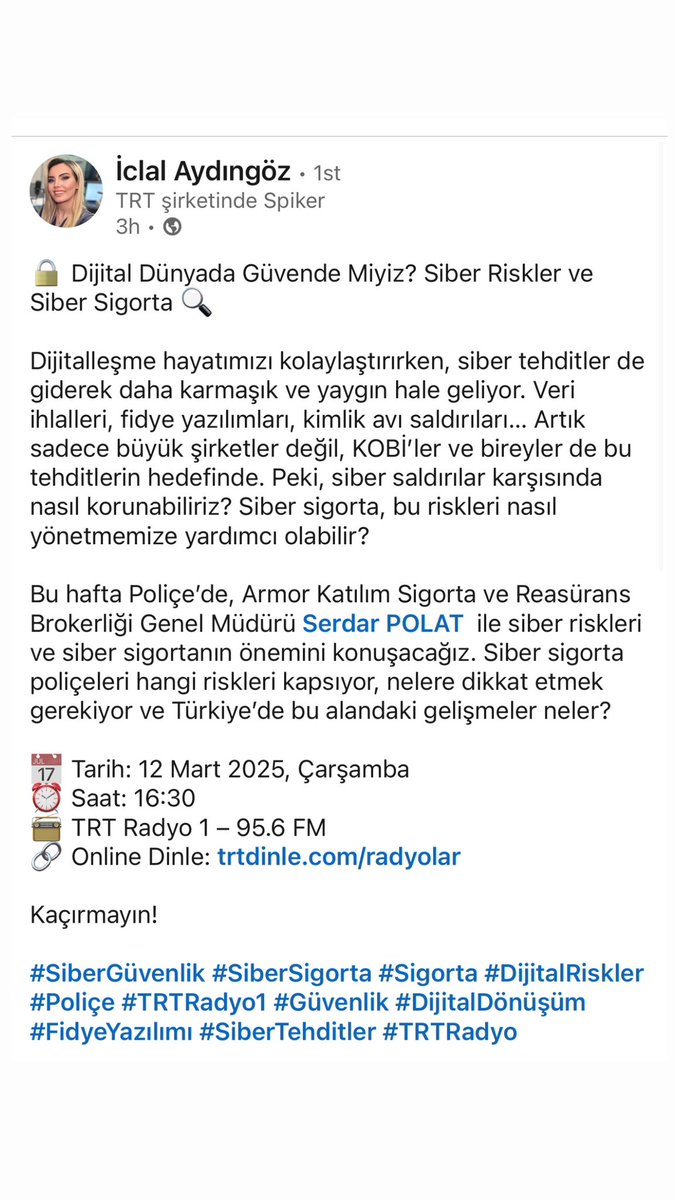 12 Mart 2025 TRT radyo İclal Aydıngöz “Poliçe” programı Armor Broker Genel Müdürü Serdar Polat