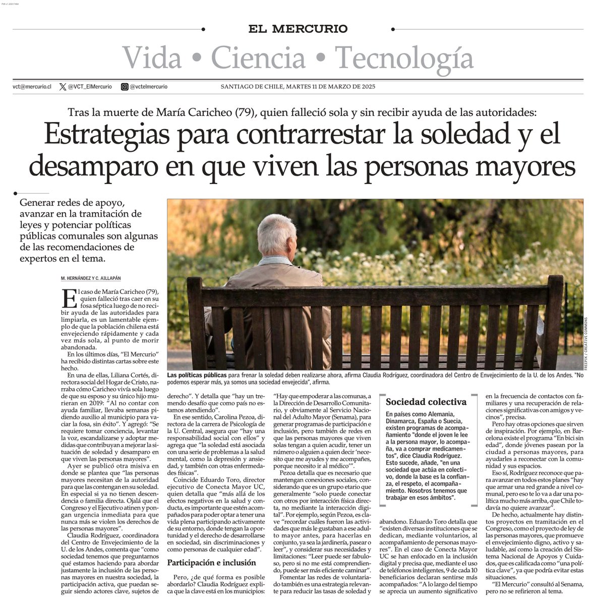 Estrategias para contrarrestar la soledad y el desamparo en que viven las personas mayores. #VCTElMercurio shorturl.at/ehEeq