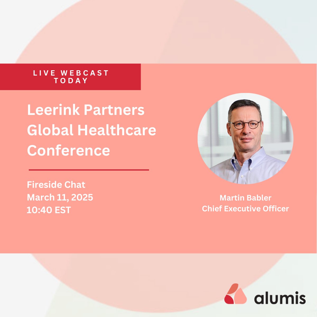 Our CEO, Martin Babler, will participate in a fireside chat at the Leerink Partners Global Healthcare Conference at 10:40 EST today. Catch the presentation live at: investors.alumis.com/news-events/ev…