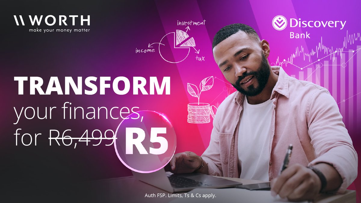 Discovery_SA's tweet photo. Don’t miss this offer! 🚨 Sign up for a Worth Wealthy Me™ financial education course for only R5 (worth R6,499) in the Discovery Bank app. Valid until 31 March 💸 

Gain the confidence to make better financial choices and build lasting wealth! https://t.co/rfoTKy8ee4