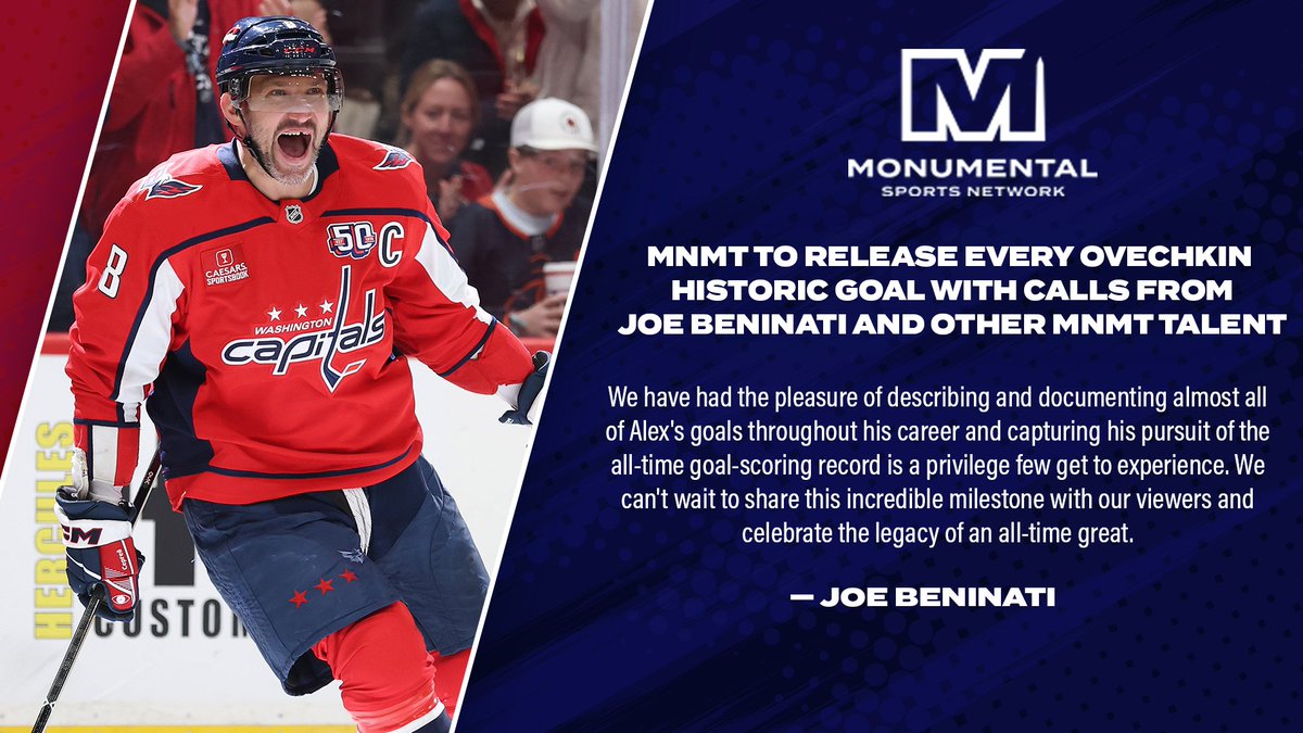 Monumental Sports Network (@monsportsnet) on Twitter photo 🗣️ Great news, #ALLCAPS fans!
Through a cooperation agreement with the <a href="/NHL/">NHL</a>, MNMT will produce our own archived broadcasts during the <a href="/Capitals/">Washington Capitals</a> four remaining nationally televised games. @JoeBPxp & our talent won’t miss any historic <a href="/ovi8/">Alex Ovechkin</a> #Gr8Chase goals!
More information: 🗣️ Great news, #ALLCAPS fans!
Through a cooperation agreement with the <a href="/NHL/">NHL</a>, MNMT will produce our own archived broadcasts during the <a href="/Capitals/">Washington Capitals</a> four remaining nationally televised games. @JoeBPxp & our talent won’t miss any historic <a href="/ovi8/">Alex Ovechkin</a> #Gr8Chase goals!
More information:
