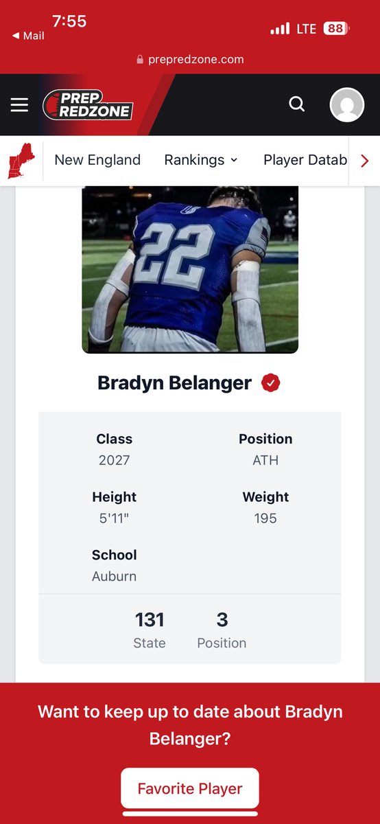 Bradyn Belanger ✞ (@_bbelanger20) on Twitter photo Thank you <a href="/PrepRedzoneNext/">Prep Redzone 𝙉𝙀𝙓𝙏 🏈</a> <a href="/ScoutingNE/">Coach Silva</a> for ranking me 131 in the state and 3rd in my position. Gotta keep working to get higher! Thank you <a href="/PrepRedzoneNext/">Prep Redzone 𝙉𝙀𝙓𝙏 🏈</a> <a href="/ScoutingNE/">Coach Silva</a> for ranking me 131 in the state and 3rd in my position. Gotta keep working to get higher!