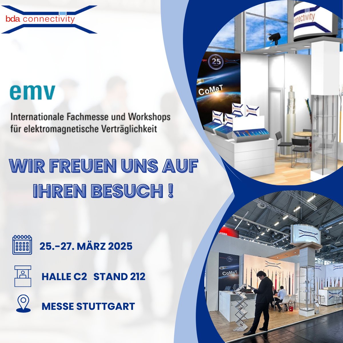 BdaGmbh's tweet photo. Der Countdown läuft! ⏳
In weniger als zwei Wochen öffnet die EMV 2025 ihre Tore.

📅 25. – 27. März 2025
📍 Stuttgart | Halle C2, Stand 212

Besuchen Sie bda connectivity und kommen Sie mit uns ins Gespräch! Wir freuen uns auf Sie. ⚡🔗

#emv #stuttgart #messe #bda # emc #fair https://t.co/KEpkPHFKkz