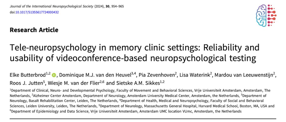 We are excited to highlight this work from Amsterdam, which examines the reliability and usability of VideoTeleConferencing and describes a user-friendly method for monitoring cognitive decline within memory clinics! #JINS #JournalINS

🔗 Check it out! buff.ly/D4uUpv5