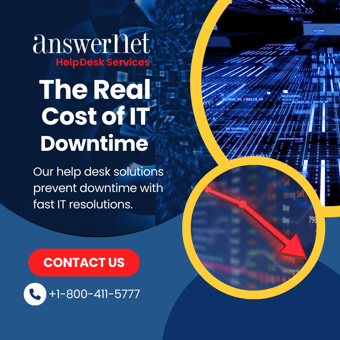 AnswerNet's tweet image. IT downtime = lost profits! Stay online & operational with rapid-response help desk support. 💼 #AnswerNet #HelpDesk #HelpDesksolutions  #PreventDowntime #BusinessContinuity