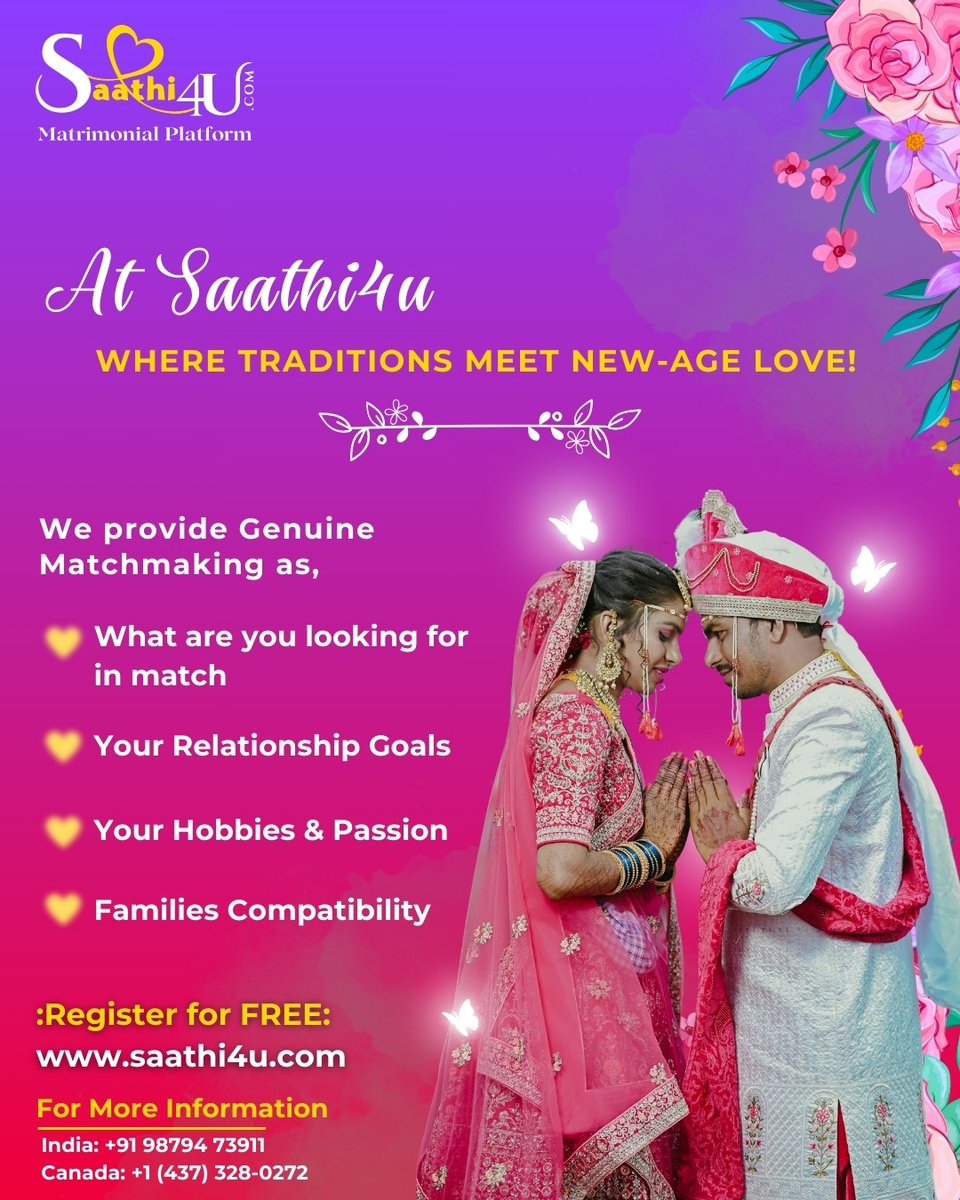 Saathi4u's tweet photo. 💛Where Traditions Meet New-Age Love!
At Saathi4U, we bring you a genuine matchmaking experience tailored to your values, and choices!
#PerfectMatch #Saathi4U #FindYourSaathi #Matrimony #IndianWedding #ShaadiVibes #LifePartner #MarriageGoals #IndianBride #GroomToBe #foreverlove https://t.co/kVF4VlrUiX