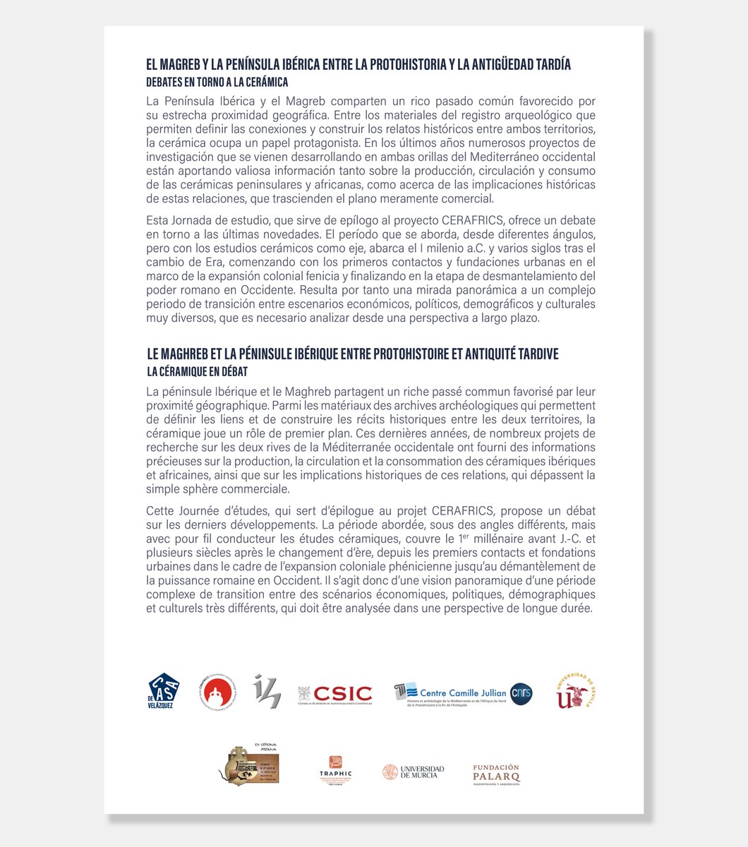 🏺 El viernes, en la Casa de Velázquez, coloquio del proyecto de investigación CERAFRICS: "El Magreb y la Península Ibérica entre la Protohistoria y la Antigüedad tardía - Debates en torno a la cerámica".

🔗 Información y programa completo
casadevelazquez.org/es/novedad/el-…