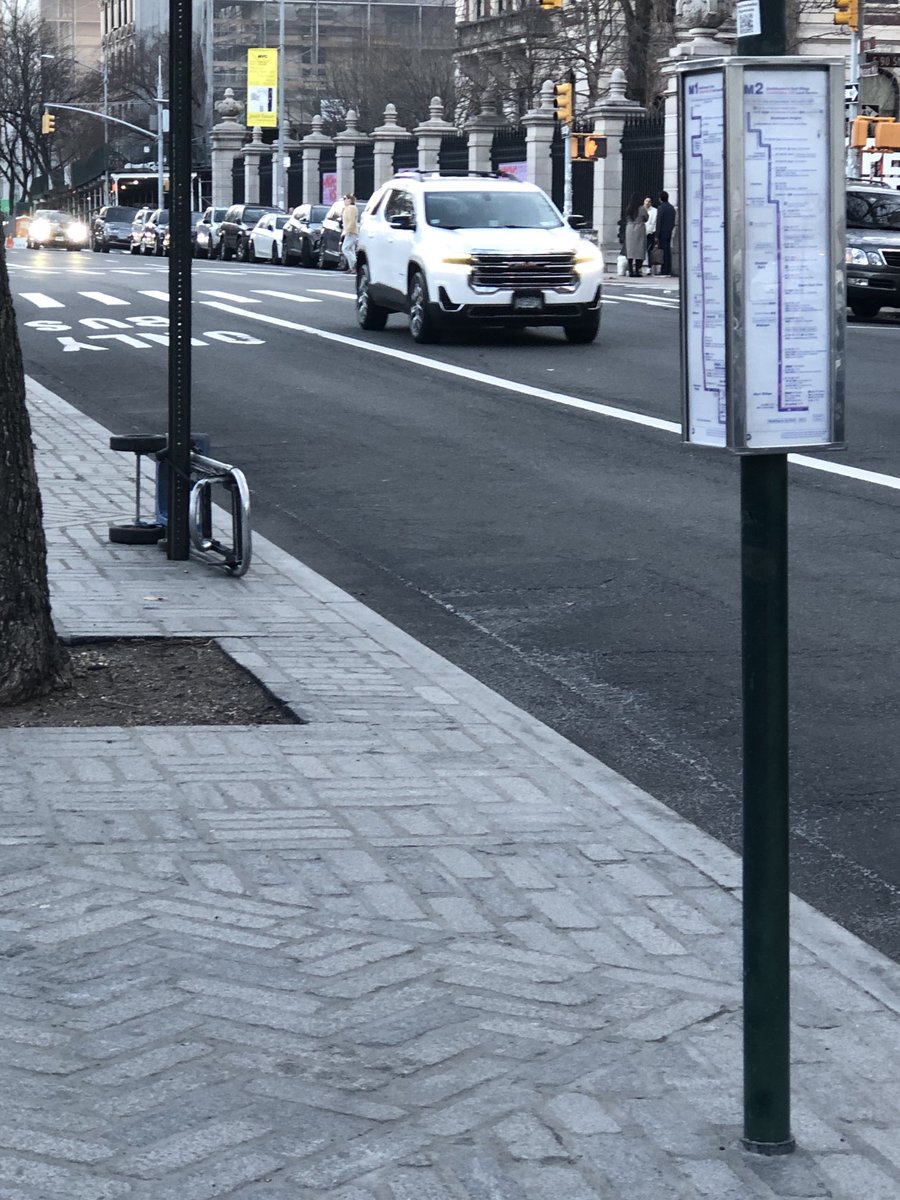 ⁦<a href="/MTA/">MTA</a>⁩ is there some reason your buses always pull up@to@this stop where this loading cart is always chained to the post &amp; forces riders to   Get off by having to hop over it or between it &amp; doors? Someone is going to get hurt. Soln- pull up or remove it?