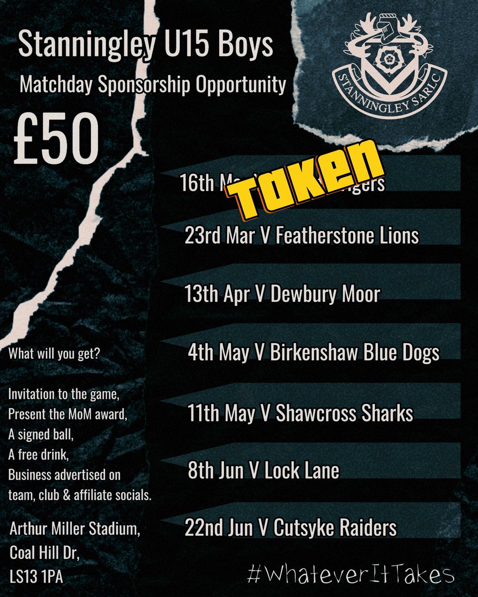Stanningley Rugby Club (@stanningleyrlc) on Twitter photo Big thankyou to <a href="/EMworkwear/">EM Workwear and Embroidery</a> who are sponsoring our U15s first home game of the season.
🗓️Sunday 16th March 2025
🏟️Arthur Miller Stadium
⏰11.30am KO
Get down and support the boys. If you would be interested in sponsoring a home game this season please get in touch.
#UTS Big thankyou to <a href="/EMworkwear/">EM Workwear and Embroidery</a> who are sponsoring our U15s first home game of the season.
🗓️Sunday 16th March 2025
🏟️Arthur Miller Stadium
⏰11.30am KO
Get down and support the boys. If you would be interested in sponsoring a home game this season please get in touch.
#UTS