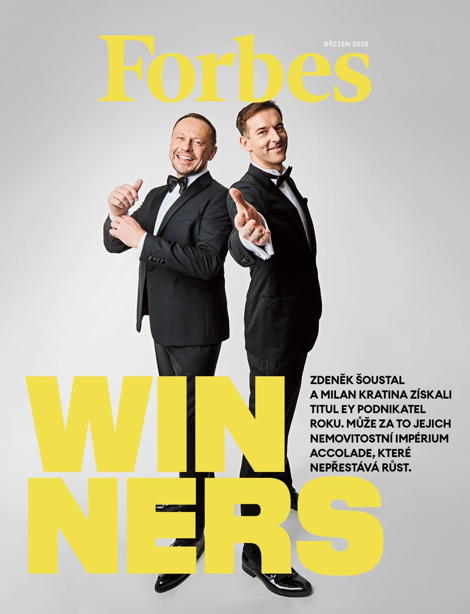 Na druhé obálce březnového Forbesu najdete vítěze soutěže EY Podnikatel roku – Zdeňka Šoustala a Milana Kratinu z Accolade. 🏆 forbes.cz/vitejte-v-haly…