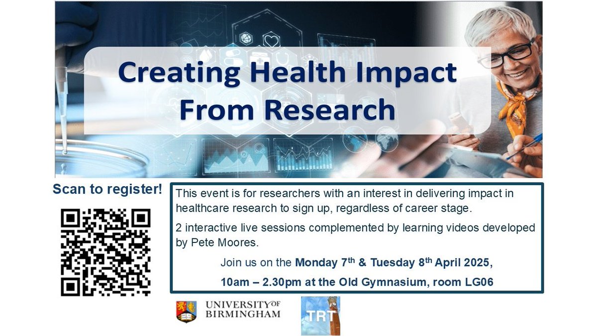 UoB Translational Research Team 💙 (@unibirm_trt) on Twitter photo 📢📢Workshop ALERT!! <a href="/unibirmingham/">Uni of Birmingham</a>, <a href="/BHPComms/">Birmingham Health Partners</a> & <a href="/HTIbham/">Healthcare Technologies Institute (HTI)</a>
Are you an ECR working in medical research, or NEW to translation? Join us and @UnicornBuilders , an experienced translational trainer to focus on the skills and knowledge needed to create health impact from your research. 📢📢Workshop ALERT!! <a href="/unibirmingham/">Uni of Birmingham</a>, <a href="/BHPComms/">Birmingham Health Partners</a> & <a href="/HTIbham/">Healthcare Technologies Institute (HTI)</a>
Are you an ECR working in medical research, or NEW to translation? Join us and @UnicornBuilders , an experienced translational trainer to focus on the skills and knowledge needed to create health impact from your research.