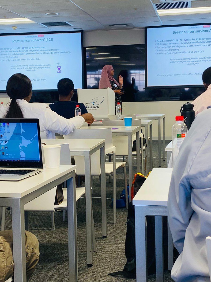 GenMS_UCT's tweet image. Dr Firfirey presented a talk titled "Decoding Opioid Signaling Pathways: Allele combinations within ABCB1, OPRM1 and COMT, are associated with Chronic Shoulder Pain and Disability symptoms in South African Breast Cancer Survivors" at the UCT postdoctoral fellow roadshow.