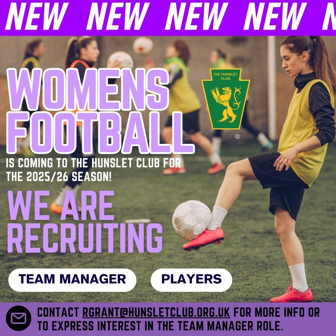 The Hunslet Club (@hunsletclub) on Twitter photo 🚨 We're Recruiting!
⚽ New Hunslet Club Senior Women’s Team launching for the 25/26 season – we need a Manager!
📅 Training: Thursdays, 8:30-9:30 PM
🏟️ The Hunslet Club (new surface coming soon!)
Passionate about women’s football? Apply now!
📩 rgrant@hunsletclub.org.uk 🚨 We're Recruiting!
⚽ New Hunslet Club Senior Women’s Team launching for the 25/26 season – we need a Manager!
📅 Training: Thursdays, 8:30-9:30 PM
🏟️ The Hunslet Club (new surface coming soon!)
Passionate about women’s football? Apply now!
📩 rgrant@hunsletclub.org.uk