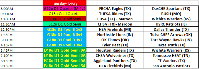 Tuesday's broadcast schedule live from Drury University's O'Reilly center: