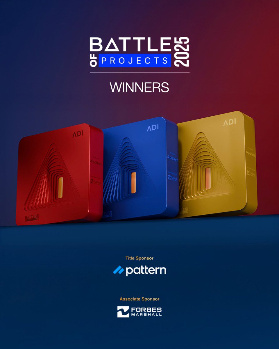 Congratulations to the winners of BoP 2025

A big thank you to Pattern, Forbes Marshall and all our partners for your incredible support in making this achievement possible.

Winners announced on Instagram.com/adi.community