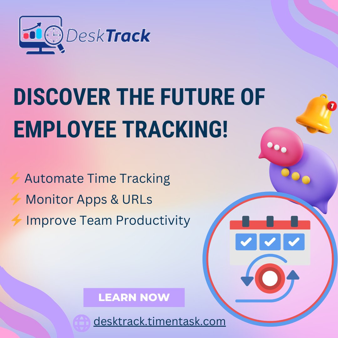 desk_track's tweet image. 💡 Discover the Future of Employee Tracking!🚀

⚡ Automate Time Tracking
⚡ Monitor Apps &amp;amp; URLs
⚡ Improve Team Productivity

Read More: bit.ly/4hYsXIr
#timetrackingsoftware #workplacemonitoring #productivityboost #desktrack
