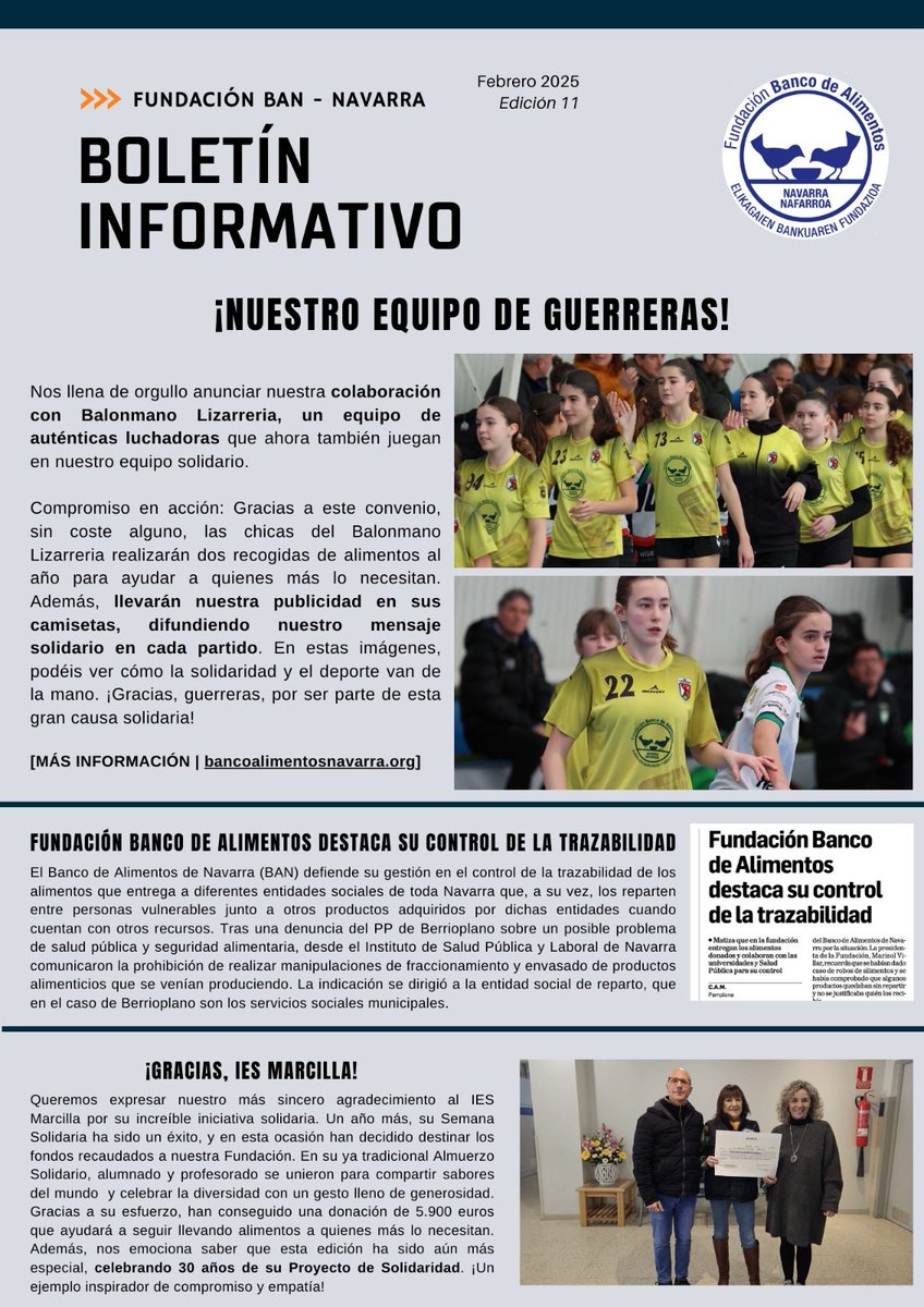 📰🗞 BOLETÍN INFORMATIVO | Fundación Banco de Alimentos de Navarra (edición 11). Adjuntamos a continuación nuestra #newsletter correspondiente al mes de febrero de 2025, con todas las informaciones relevantes:

<a href="/Fundacion_BAN/">Fundacion_BAN</a> <a href="/fesbal_org/">Federación Española de Bancos de Alimentos-FESBAL</a>