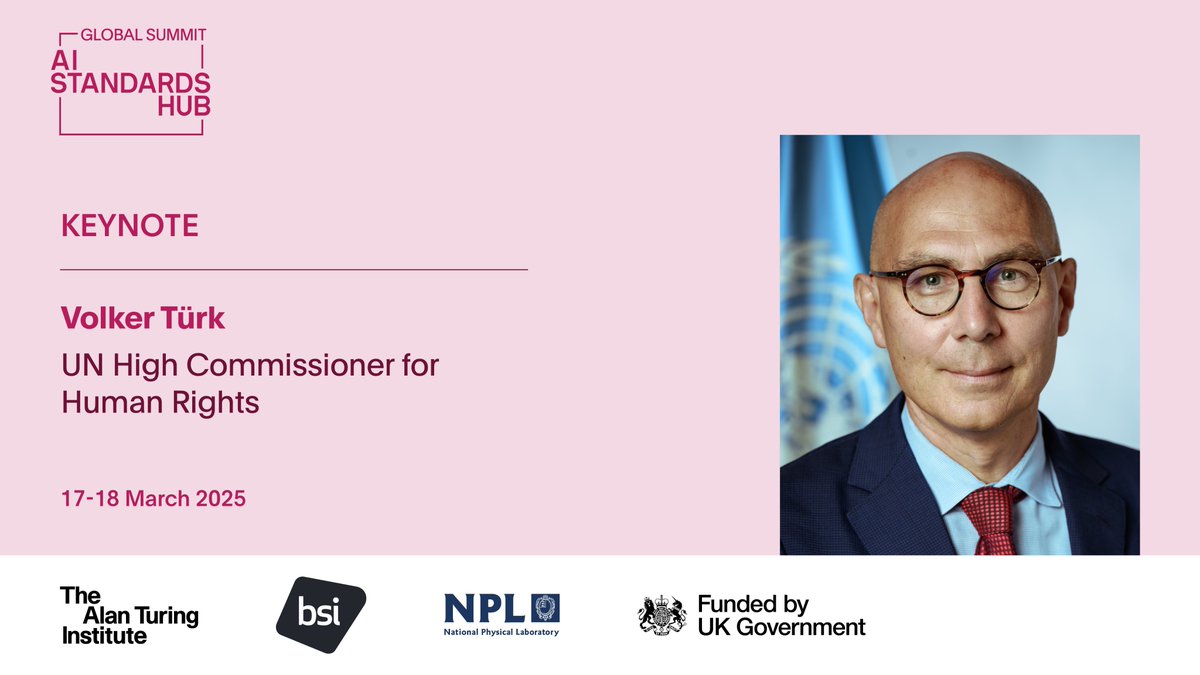 United Nations High Commissioner for Human Rights <a href="/volker_turk/">Volker Türk</a> will deliver a video address on 17 March, discussing the role of human rights expertise in AI standards development.

Full agenda and sign-up for the livestream: bit.ly/4iswkqN