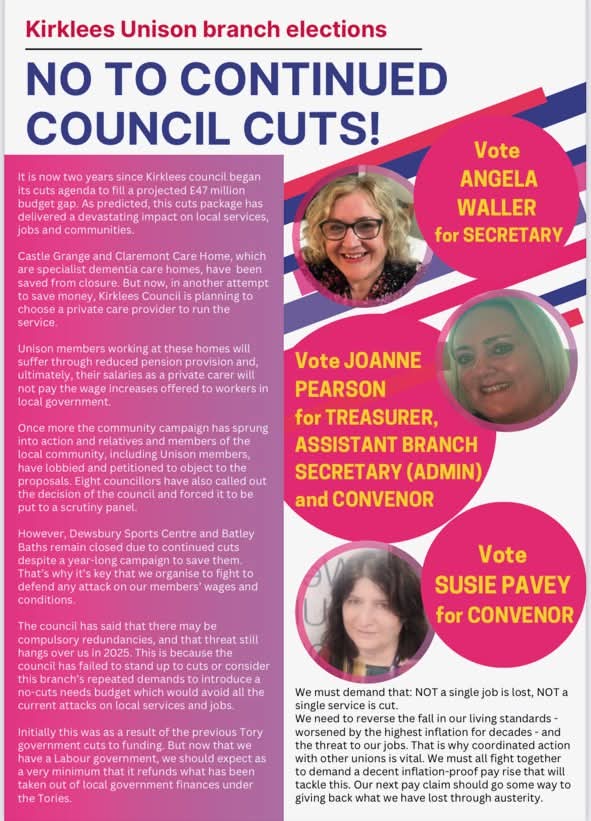 HuddsSP's tweet image. Socialist Party member Angela Waller is standing in the re-run Kirklees Unison branch elections which opened on Friday