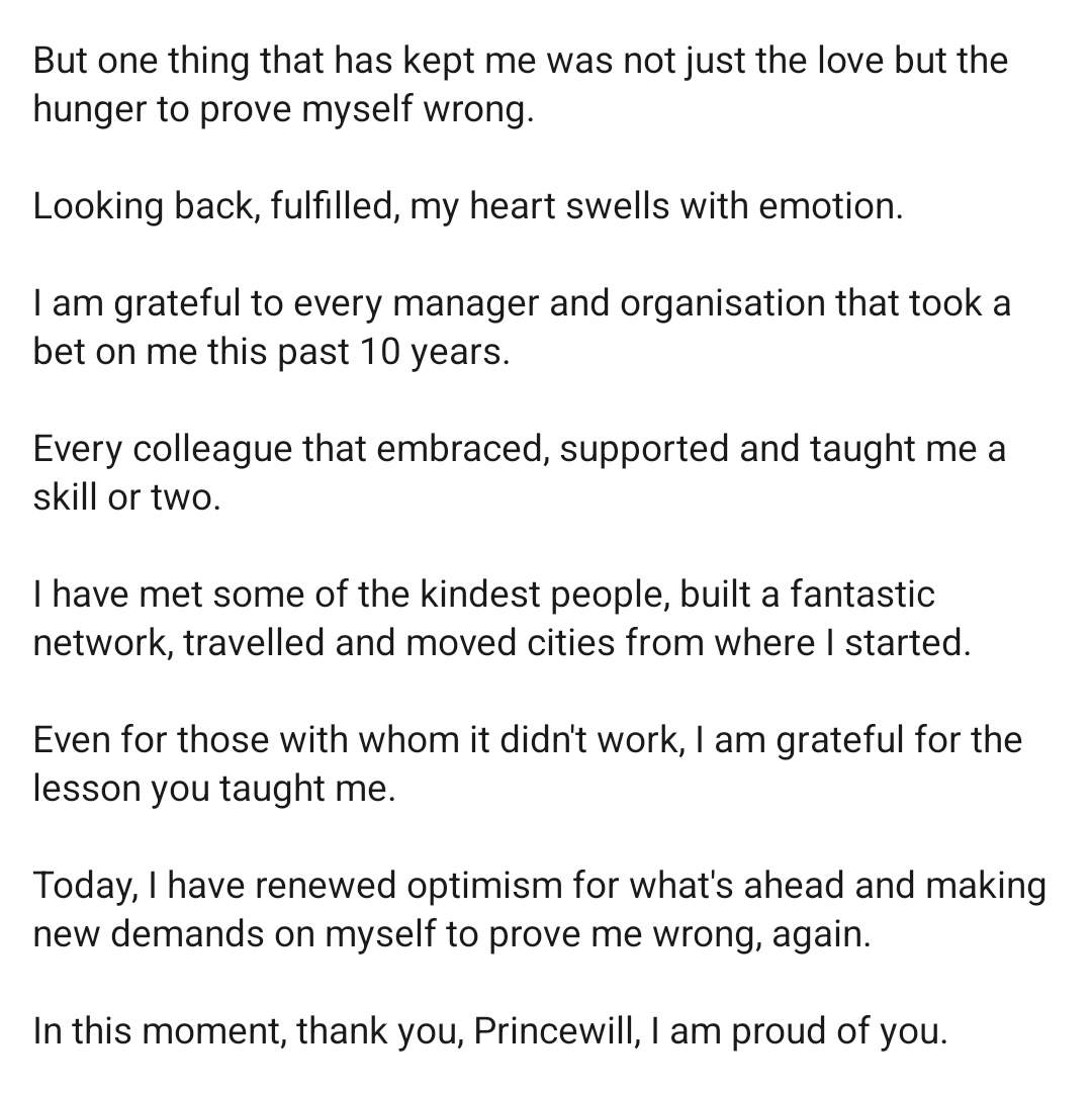 ThePakuma's tweet photo. 10 years in 9-5 marketing....

Thank you Princewill, I am proud of you. 💛🌻 https://t.co/NyxRKM7t9Q