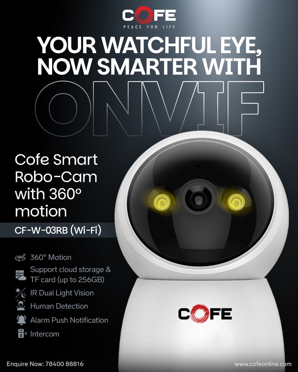 cofe_official's tweet image. Your watchful eye, now smarter than ever! 👀⚡ The Cofe Smart Robo-Cam with 360° motion ensures full coverage, advanced human detection, IR dual light vision, and instant alerts. Stay connected and protected with ONVIF compatibility! 

#CofeSmartCam #360degreeview #HomeSecurity