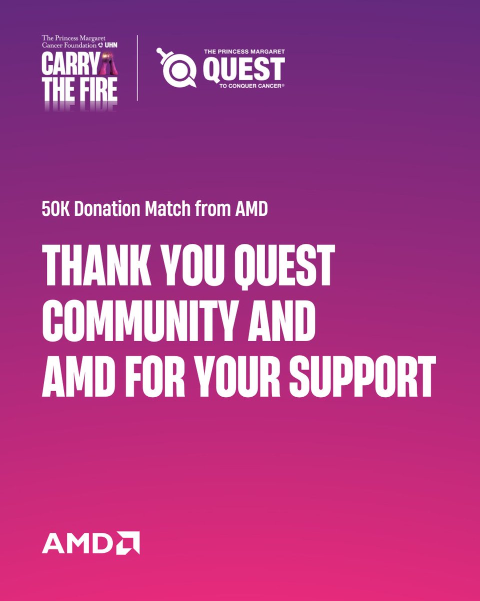 One last surprise! Thank you <a href="/AMD/">AMD</a> <a href="/AMDGaming/">AMD Gaming</a> the donation match of $50K! What a great way to end off the Quest Ultimate Streamathon. We are incredibly grateful for our presenting sponsor's support. 🔥