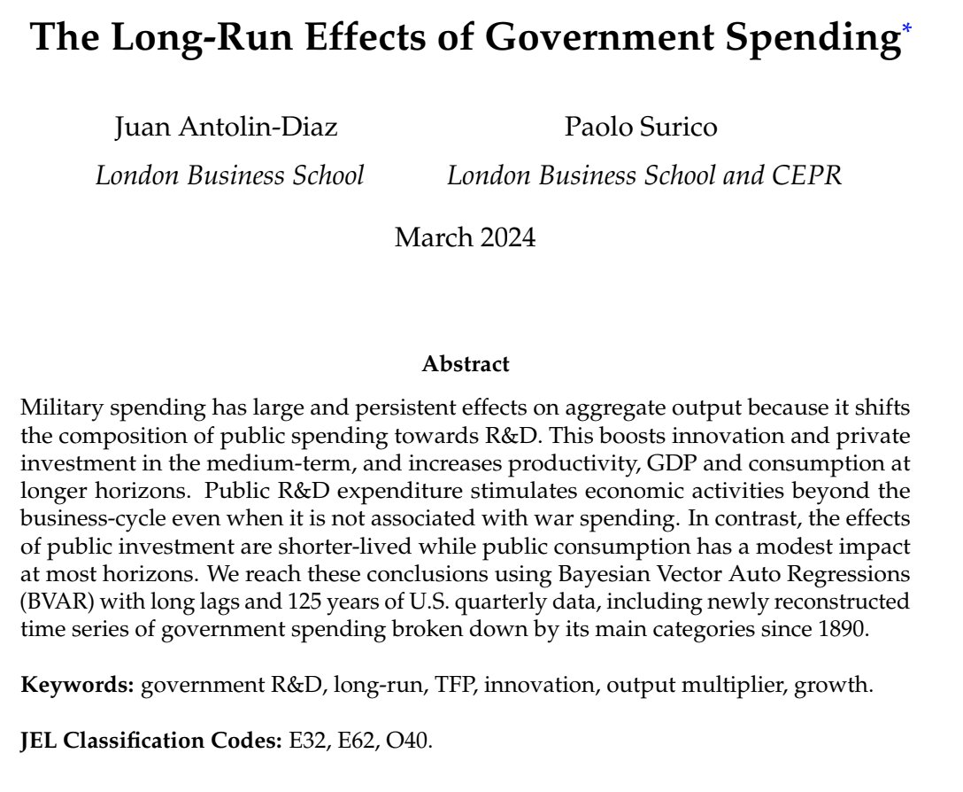 Benjamin Born (@bornecon) on Twitter photo I agree that national security should drive Germany’s debt build-up—I'm camp #WhateverItTakes. No hoping for magical fiscal multipliers; evidence is mixed. But <a href="/JuanAntolinDiaz/">Juan Antolin-Diaz</a> & Surico show in new AER paper that long-run multipliers can be sizable via innovation & investment. I agree that national security should drive Germany’s debt build-up—I'm camp #WhateverItTakes. No hoping for magical fiscal multipliers; evidence is mixed. But <a href="/JuanAntolinDiaz/">Juan Antolin-Diaz</a> & Surico show in new AER paper that long-run multipliers can be sizable via innovation & investment.