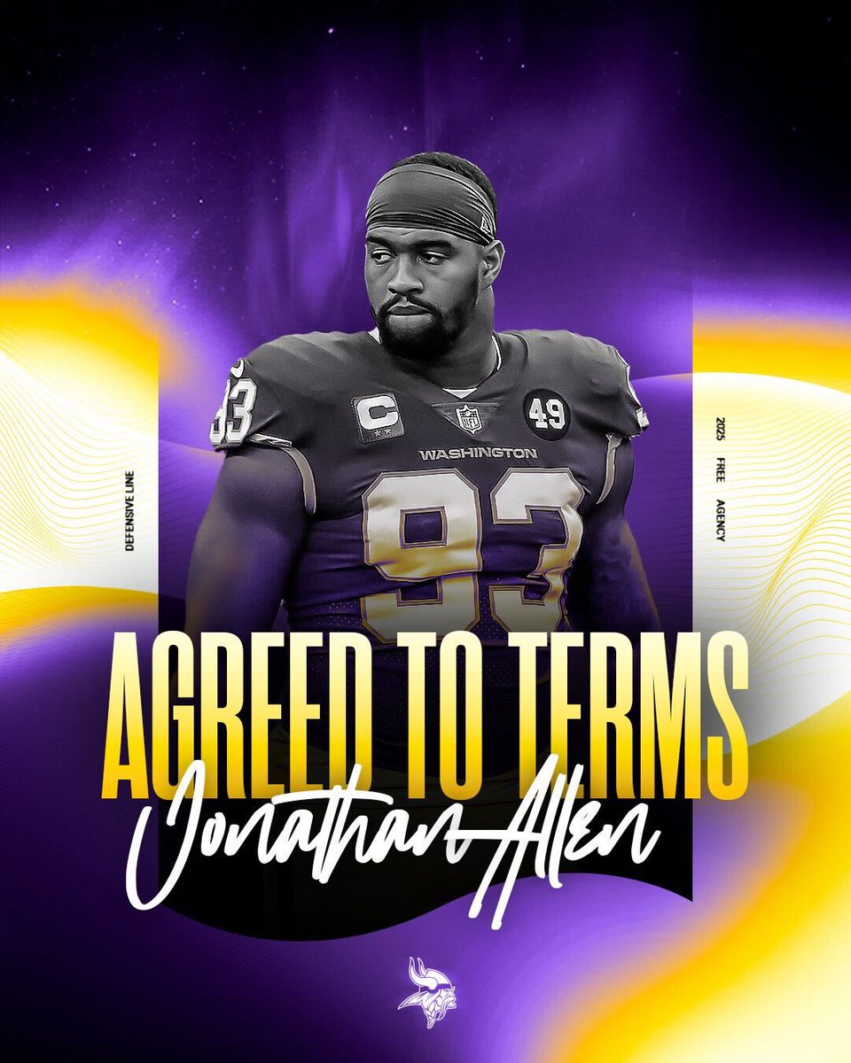 Minnesota Vikings (@vikings) on Twitter photo Getting stronger up front 💪💪
The #Vikings have agreed to terms with <a href="/jonallen93_/">Jonathan Allen</a>!
📰: mnvkn.gs/3FnvI7N Getting stronger up front 💪💪
The #Vikings have agreed to terms with <a href="/jonallen93_/">Jonathan Allen</a>!
📰: mnvkn.gs/3FnvI7N
