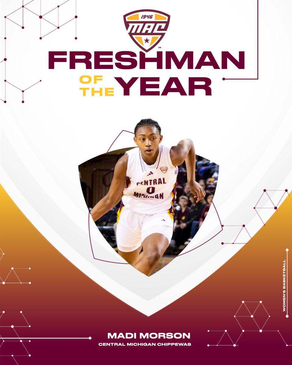 MACtion (@macsports) on Twitter photo 🏀 Freshman of the Year 🏀
Central Michigan's Madi Morson has been named the 2024-25 MAC Women's Basketball Freshman of the Year!
<a href="/CMUWBBall/">Central Michigan WBB</a> | #MACtion 🏀 Freshman of the Year 🏀
Central Michigan's Madi Morson has been named the 2024-25 MAC Women's Basketball Freshman of the Year!
<a href="/CMUWBBall/">Central Michigan WBB</a> | #MACtion