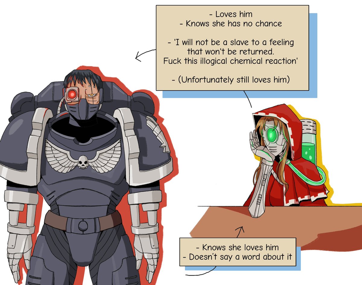 superfeyn's tweet image. Tech-Priest &amp;amp; Iron Hand ship or something
Haven’t drawn them in so long