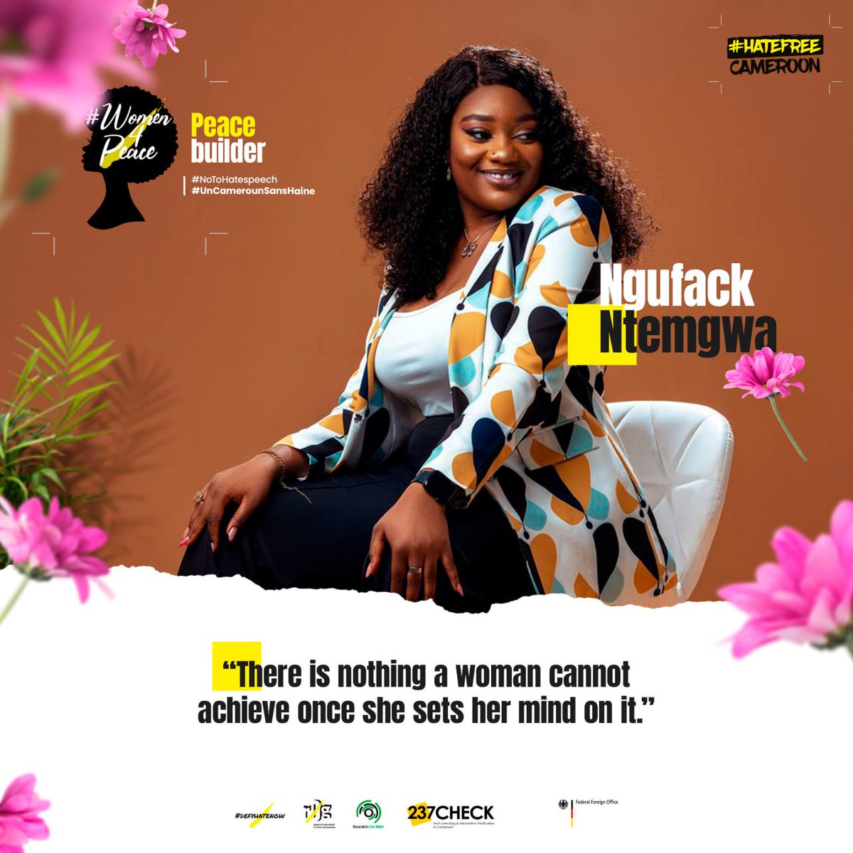 Civic Watch (@civic_watch) on Twitter photo 𝐂𝐞𝐥𝐞𝐛𝐫𝐚𝐭𝐢𝐧𝐠 𝐎𝐮𝐫 #𝐖𝐨𝐦𝐞𝐧
We celebrate <a href="/NgufackN/">Ngufack Ntemgwa</a>, She is passionate about journalism & #Factchecking to combat #HateSpeech in the media.
We honor her courage & her unwavering passion for using her voice & knowledge to promote #Peace.
#AccelerateAction 𝐂𝐞𝐥𝐞𝐛𝐫𝐚𝐭𝐢𝐧𝐠 𝐎𝐮𝐫 #𝐖𝐨𝐦𝐞𝐧
We celebrate <a href="/NgufackN/">Ngufack Ntemgwa</a>, She is passionate about journalism & #Factchecking to combat #HateSpeech in the media.
We honor her courage & her unwavering passion for using her voice & knowledge to promote #Peace.
#AccelerateAction