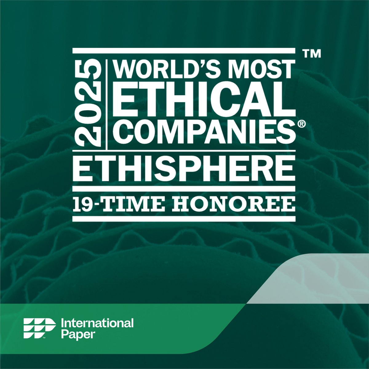 International Paper (@intlpaperco) on Twitter photo For the 19th time, <a href="/ethisphere/">Ethisphere</a> has named International Paper one of the 2025 World’s Most Ethical Companies. Our commitment to doing the right things, in the right ways, for the right reasons, all of the time, has guided us for more than 125 years, and will continue to be The IP For the 19th time, <a href="/ethisphere/">Ethisphere</a> has named International Paper one of the 2025 World’s Most Ethical Companies. Our commitment to doing the right things, in the right ways, for the right reasons, all of the time, has guided us for more than 125 years, and will continue to be The IP