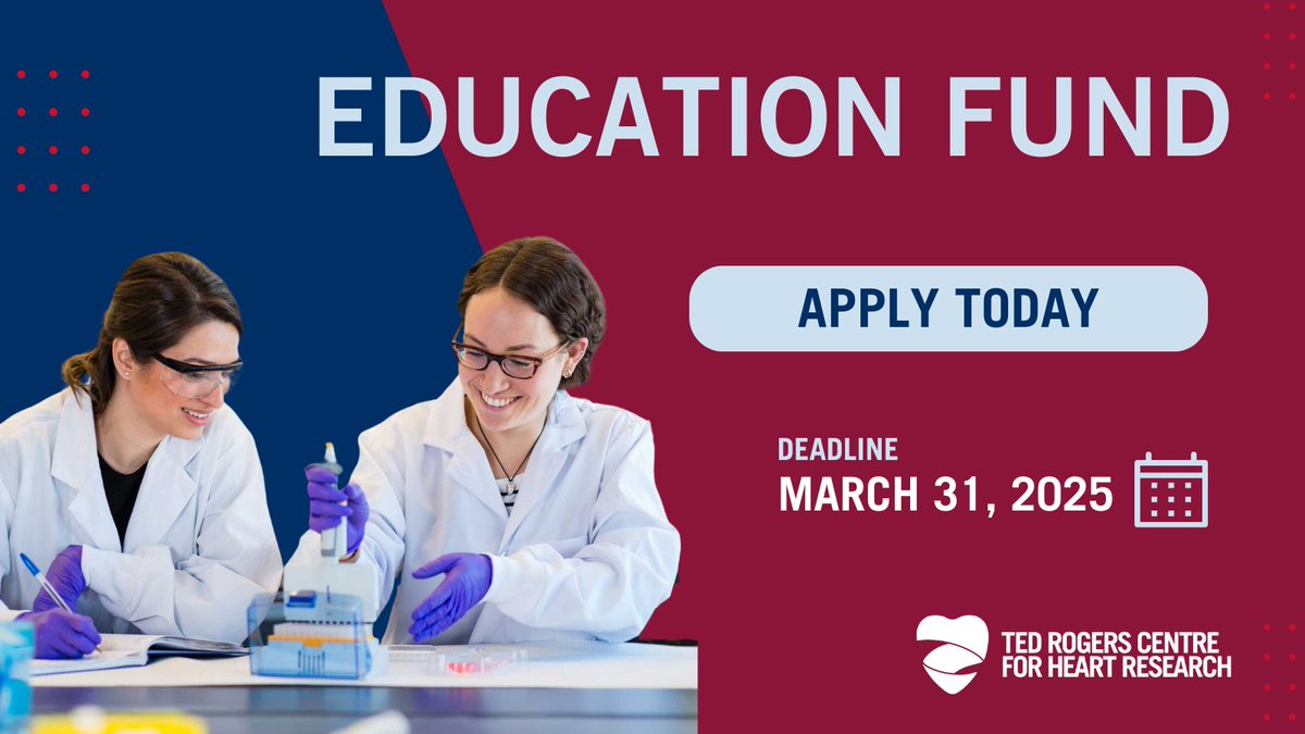 Ted Rogers Centre for Heart Research (@trogersresearch) on Twitter photo ⏳ The #TRCHR 2025 Education Fund Deadline is Approaching! ⏳
Focused on HF and career development of the next generation of #cardiovascularresearchers, there are 2 grant levels:
💰 $25K – PhD Award
💰 $40K – Postdoc Award
Apply before it’s too late! 🔗 tedrogersresearch.ca/education-fund/ ⏳ The #TRCHR 2025 Education Fund Deadline is Approaching! ⏳
Focused on HF and career development of the next generation of #cardiovascularresearchers, there are 2 grant levels:
💰 $25K – PhD Award
💰 $40K – Postdoc Award
Apply before it’s too late! 🔗 tedrogersresearch.ca/education-fund/