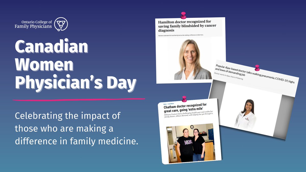 In celebration of Canadian Women Physician's Day, we're sharing stories of family docs who have been recognized by their patients for their outstanding care &amp; dedication.
Dr. Ramgobin: bit.ly/3QRudB8 
Dr. Waters: bit.ly/4kwaGUw 
Dr. Morand: