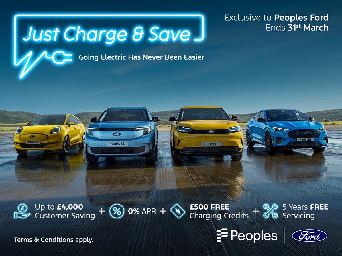 Thinking about making the switch to electric? Now’s the perfect time!⚡️ 

Check out our exclusive offers or drop into your local Peoples Ford to talk with our EV experts and electrify your drive 👉 bit.ly/JustChargeAndS…

#25Reg #electricvehicles #JustChargeAndSave #PeoplesFord