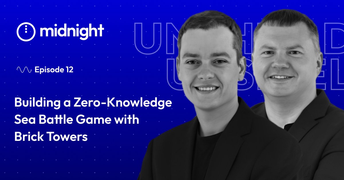 Midnight (@midnightntwrk) on Twitter photo Ep 12 of #Unshielded drops today 🎙️
<a href="/SupraFii/">Imants Firsts</a> & <a href="/sergeykisel/">Sergey Kisel</a> from <a href="/BrickTowers/">Brick Towers</a> share how they used ZKPs to build a privacy-preserving Sea Battle game to win the January Midnight hackathon.
Now, they’re applying the same principles to revolutionize personal finance with Urble. Ep 12 of #Unshielded drops today 🎙️
<a href="/SupraFii/">Imants Firsts</a> & <a href="/sergeykisel/">Sergey Kisel</a> from <a href="/BrickTowers/">Brick Towers</a> share how they used ZKPs to build a privacy-preserving Sea Battle game to win the January Midnight hackathon.
Now, they’re applying the same principles to revolutionize personal finance with Urble.