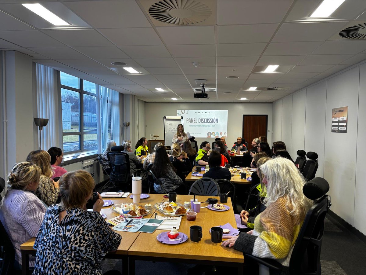 For #InternationalWomensDay our female employees came together for networking afternoon tea👭🍰 Our partners <a href="/MotherwellFC/">Motherwell FC</a> women's first team and female leaders at Rokbak took part in a panel discussing their experiences and positive steps we can make to drive change. #VolvoGroup