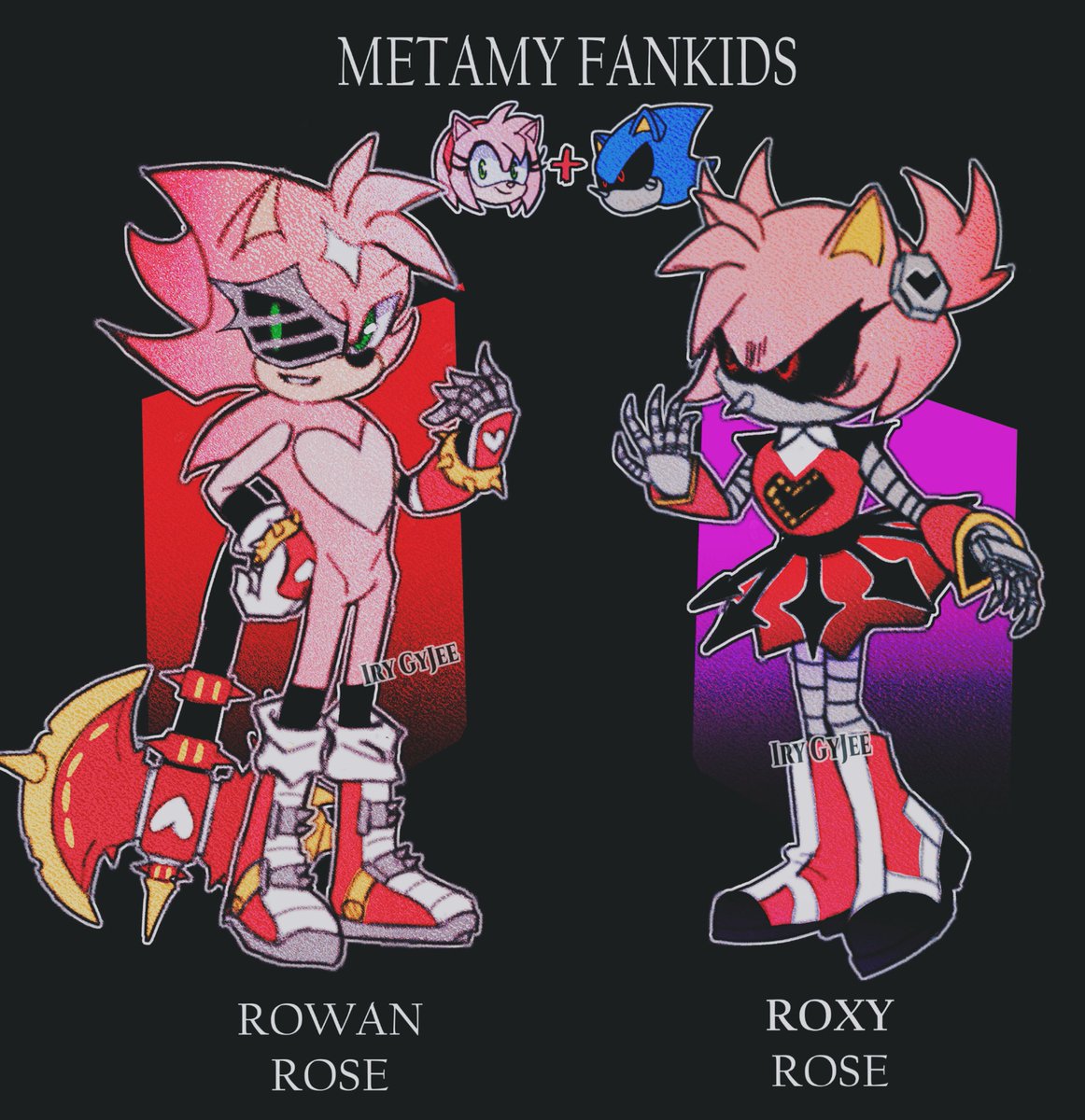 I made more designs for possible fankids of Sonadow and Metamy, the Sonadow children are twins, Sonic had them during a mission 🥰. On the other side, the Metamy children were made in the laboratory by Tails and Eggman 
#Sonadow #Shadonic #sonadowfankid  #metamy #metamyfankid