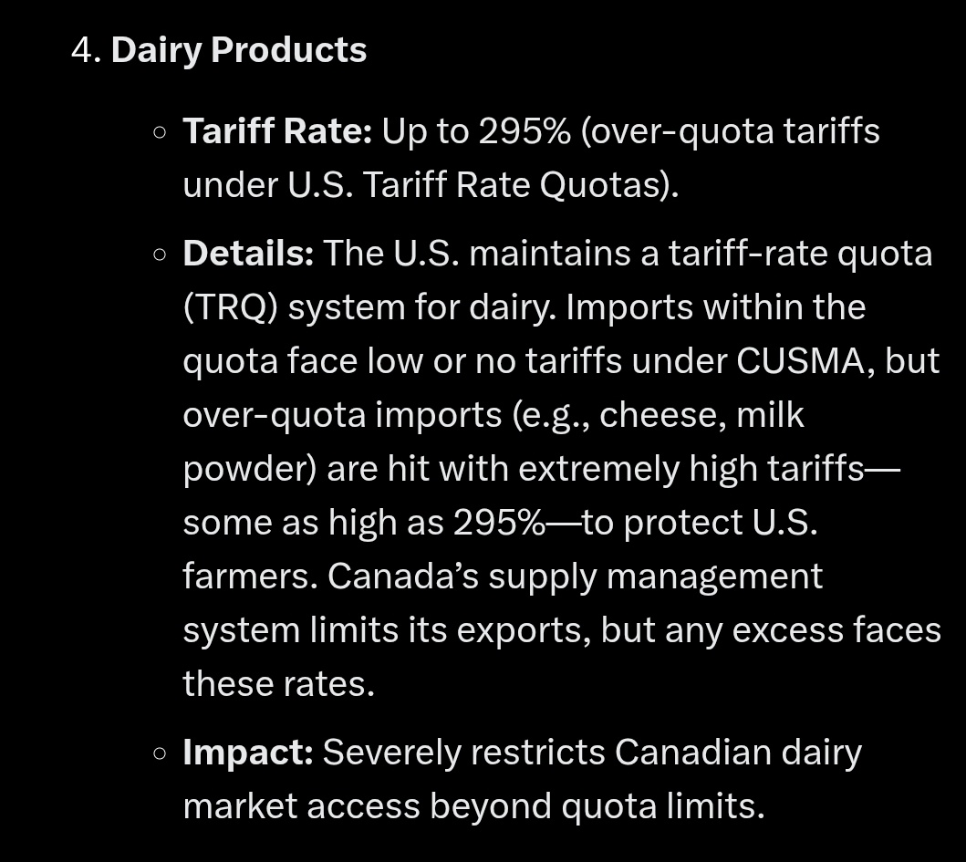 This might surprise you, but US has sector specific tariff too.  United States also has a similar quota based tariff system on Canada for dairy.

It's not unusual for countries to have duties.  Whether the sum of it all is reciporical can be subjective and a nuanced conversation