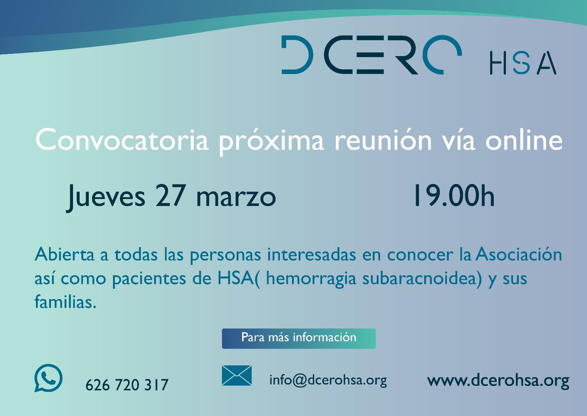 Reunión abierta para todos/as. Si estás interesado escríbenos y te mandamos el enlace. Sólo necesitas un móvil e internet para conectar. #aprenderavivirdenuevo #hsa #aneurismacerebral #neurorradiologiaintervencionista <a href="/HospitalUVRocio/">HospitalUVRocio</a> <a href="/Neurocrecer/">NeuroCrecer</a>