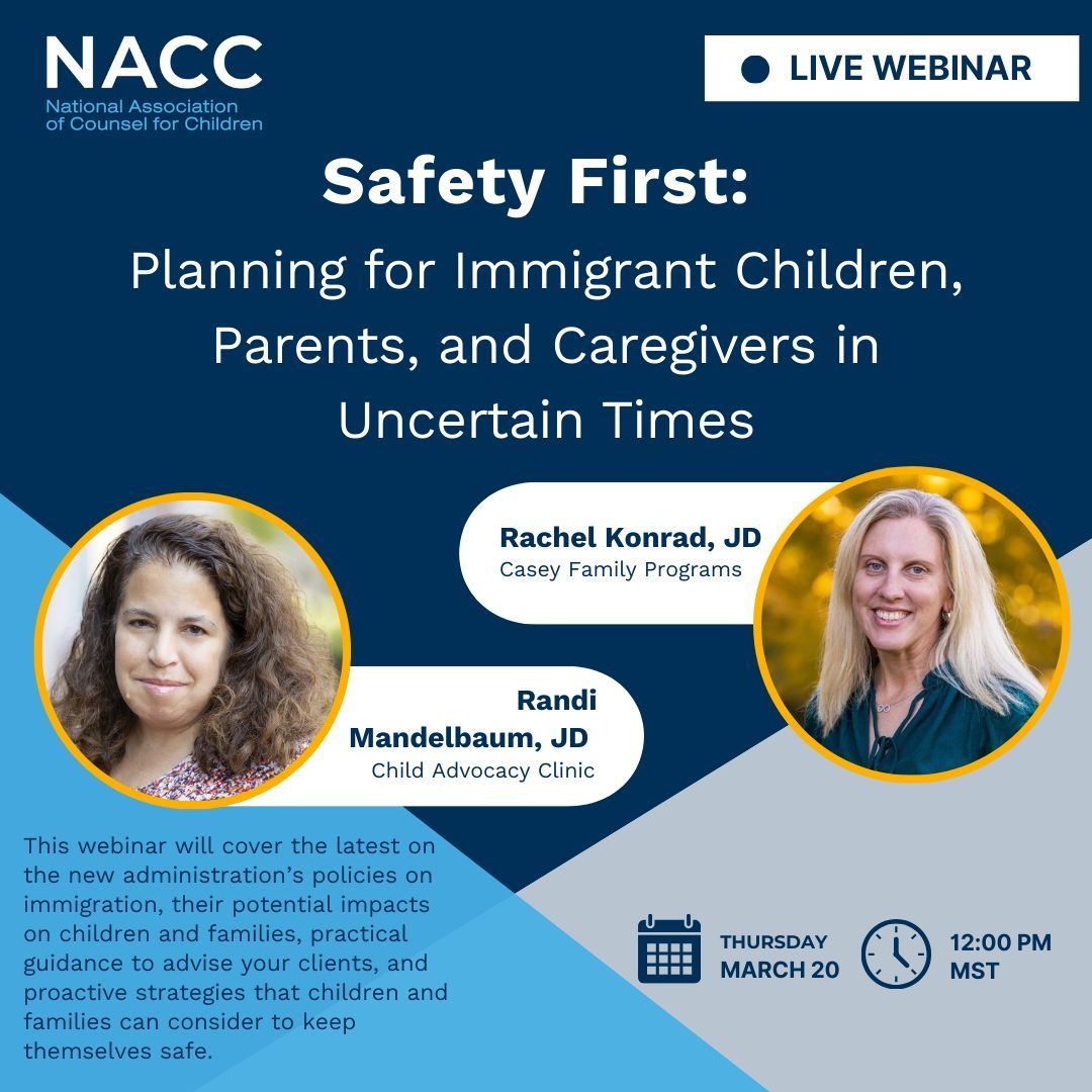 Join us on March 20 for Safety First: Planning for Immigrant Children, Parents, and Caregivers in Uncertain Times.

Register today: buff.ly/3EZjB0q 

#childwelfare #immigration