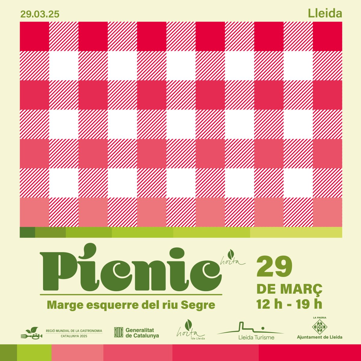 🔉Lleida s’estrena dins l'any de la Regió Mundial de la Gastronomia 2025 amb un gran pícnic gastronòmic🍽️
📅 29 de març a partir de les 12 h 📍 Marge esquerre del riu Segre
Tasts, jocs infantils, música i moltes més activitats❗️
ℹ️ Reserva el teu pícnic👉 turismedelleida.cat