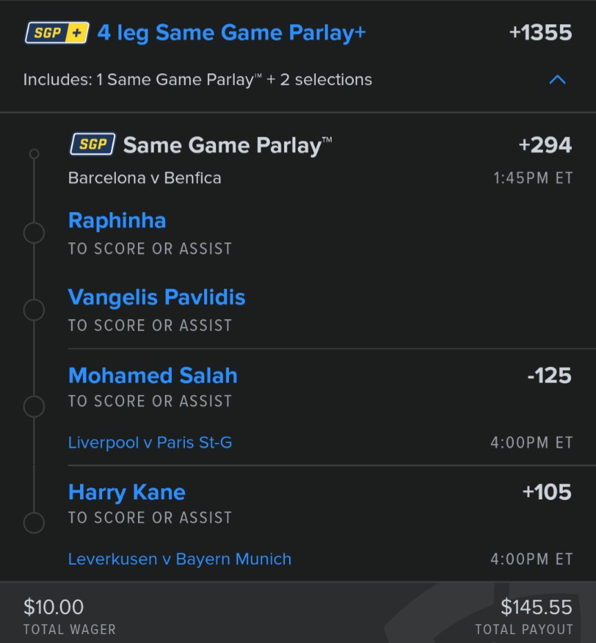 QuickEdgeBets's tweet image. ⚽⚽ Champions League Lotto ⚽⚽

Raphinha to score/assist 
Pavlidiis to score/assist
Harry Kane to score/assist
Mohammed Salah to score/assist