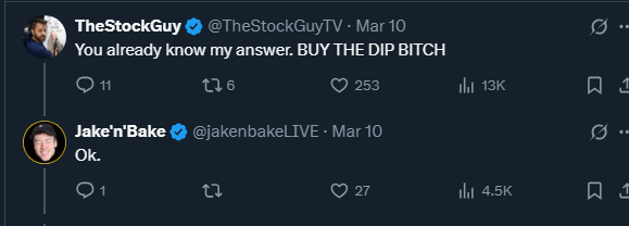 Quoteabletees's tweet photo. In case you're wondering why you're down in your stock portfolio even more today, this is why:

His advice is just plain bad. 

Haven't seen this level of martingale since Cathie Wood. https://t.co/49ZyRG3hBU